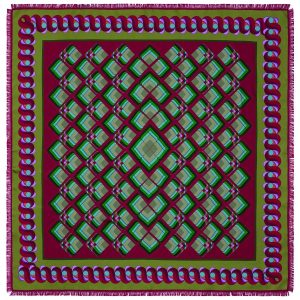 Franco Ferrari Foulard In Seta Fantasia Geometrica Verde Bordeaux