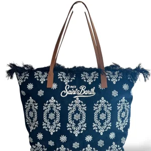 Borsa City bag Fringe big sangallo blu bianco